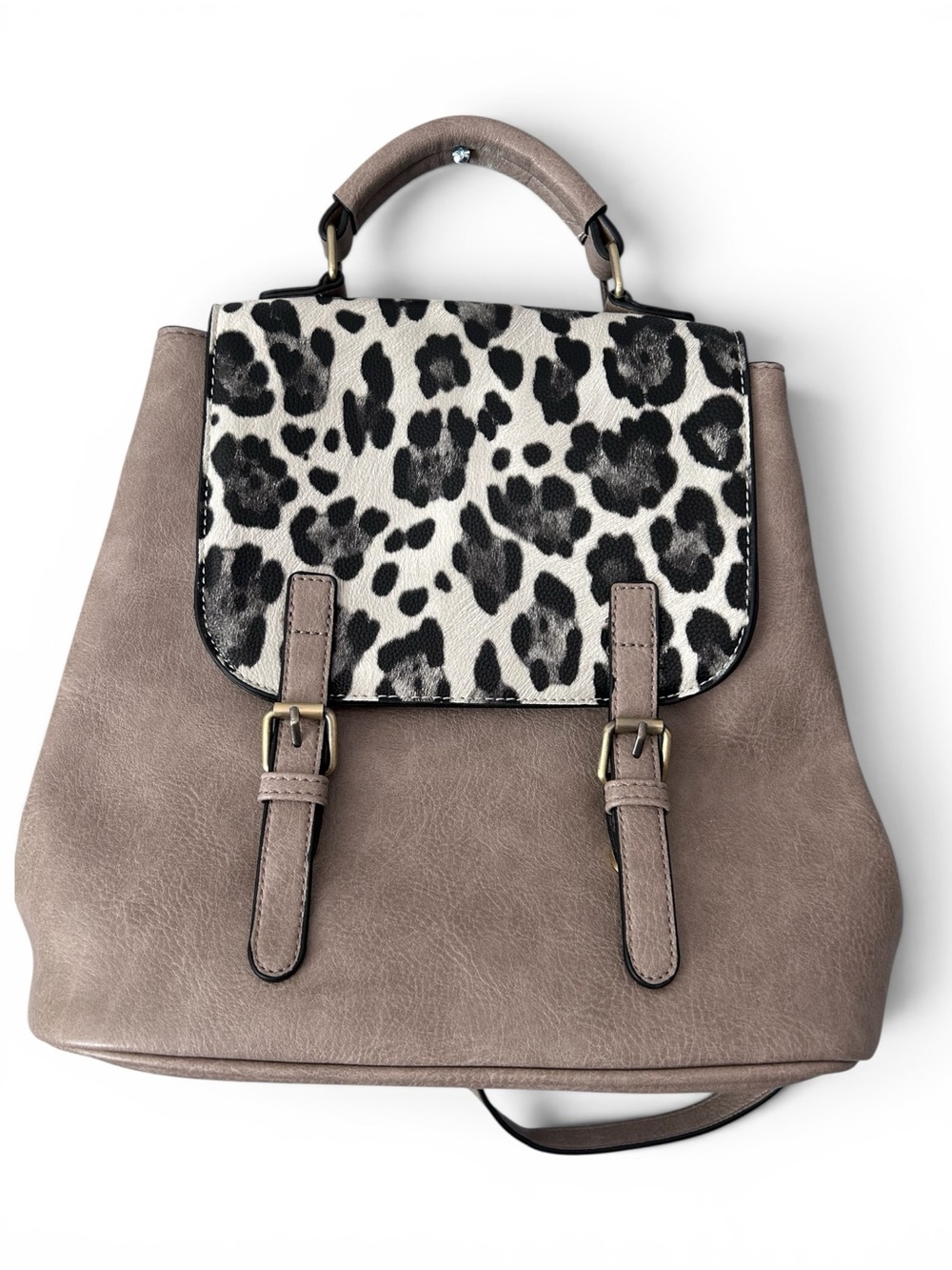 Jen & Co Brooks Convertible Backpack Weathered Gray Leopard Shoulder Bag